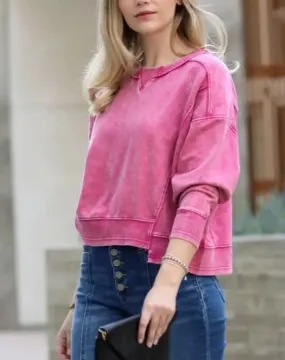 80's Baby Ash Pink Acid Wash Distressed Sweatshirt