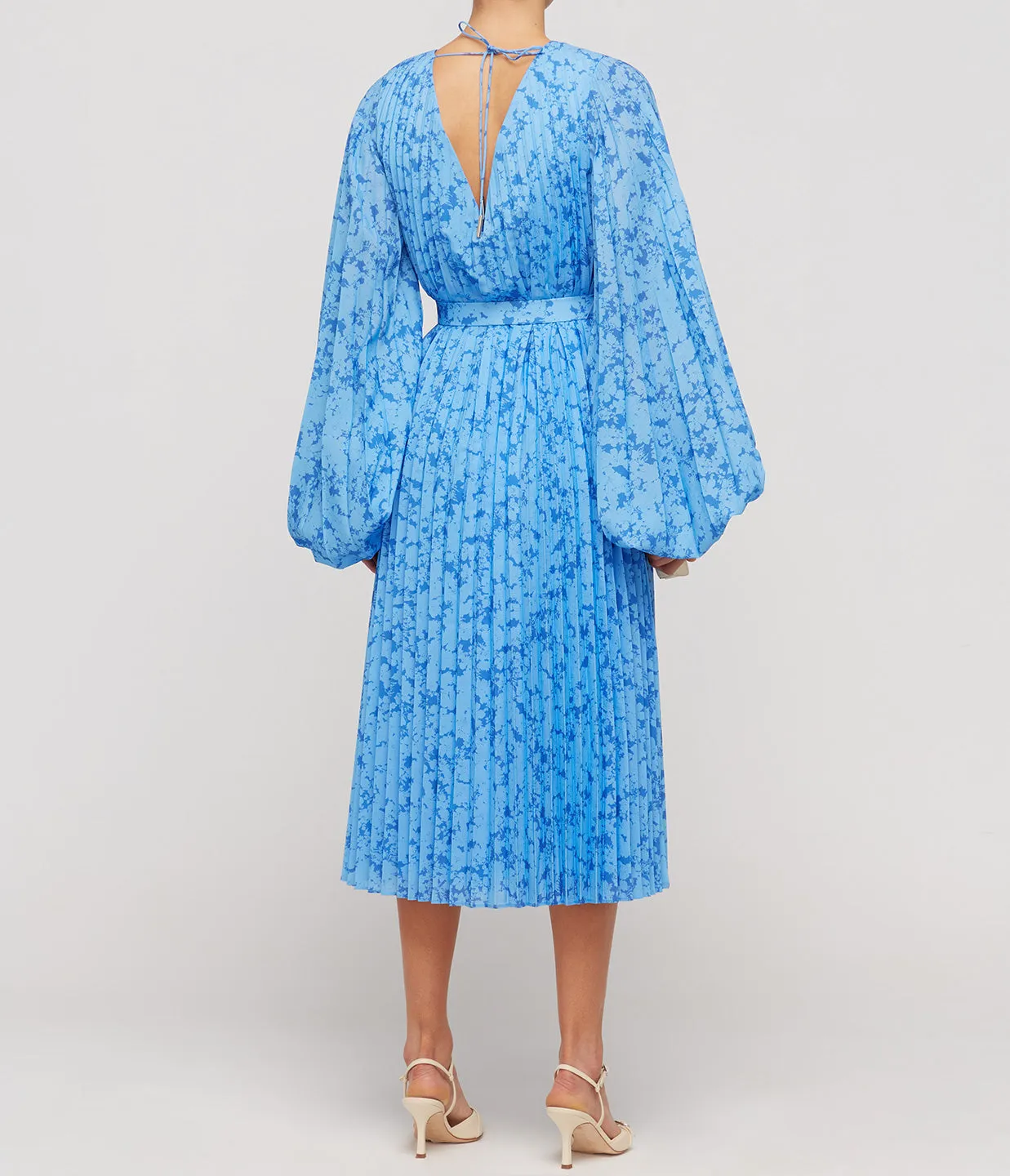 Clockhall Pleated Midi Dress in Blue Iris Print