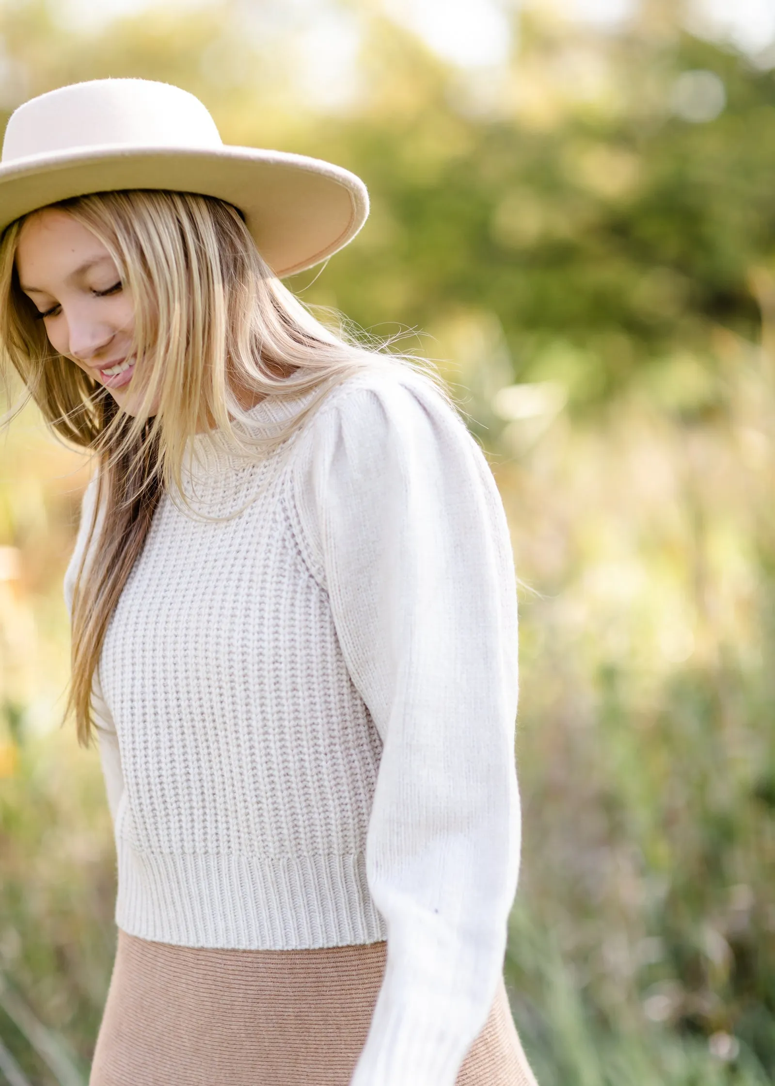 Cream Pleated Shoulder Ribbed Long Sleeve Sweater - FINAL SALE