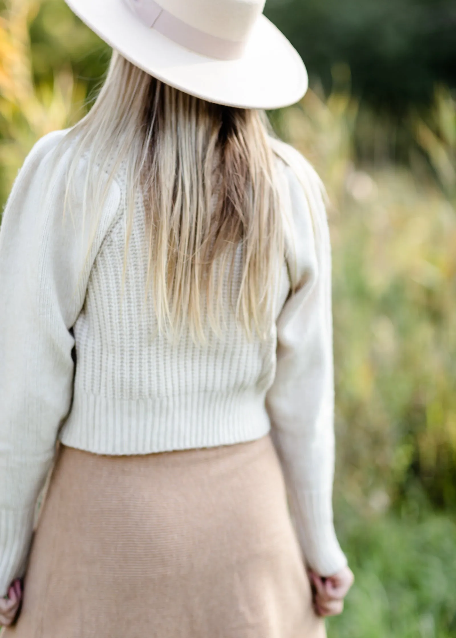 Cream Pleated Shoulder Ribbed Long Sleeve Sweater - FINAL SALE