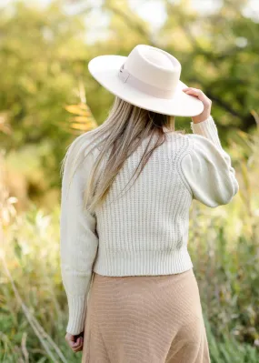 Cream Pleated Shoulder Ribbed Long Sleeve Sweater - FINAL SALE