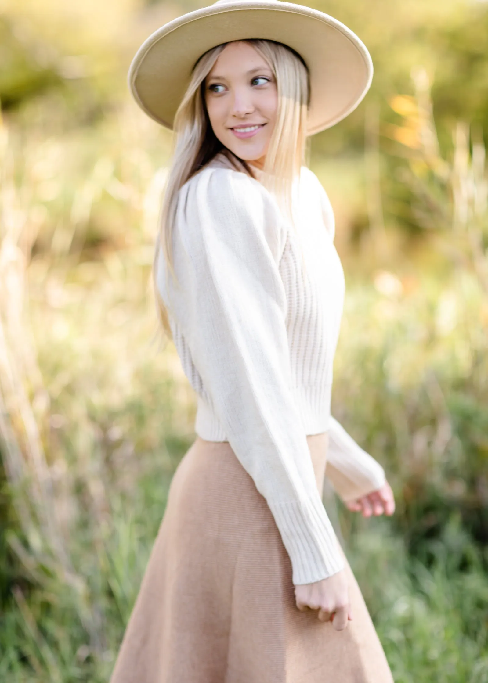 Cream Pleated Shoulder Ribbed Long Sleeve Sweater - FINAL SALE