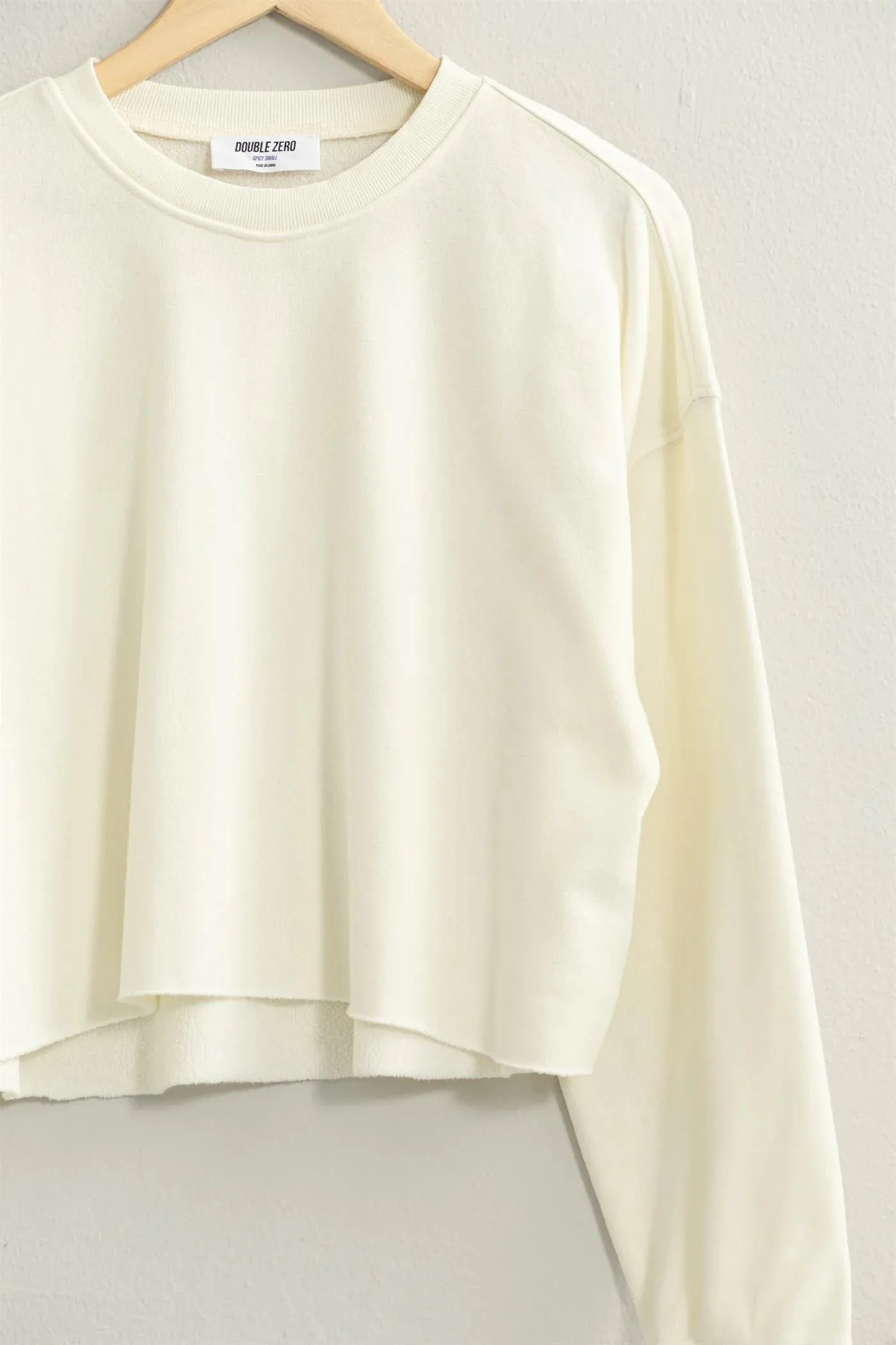 Cropped Crewneck Sweatshirt With Raw Hem