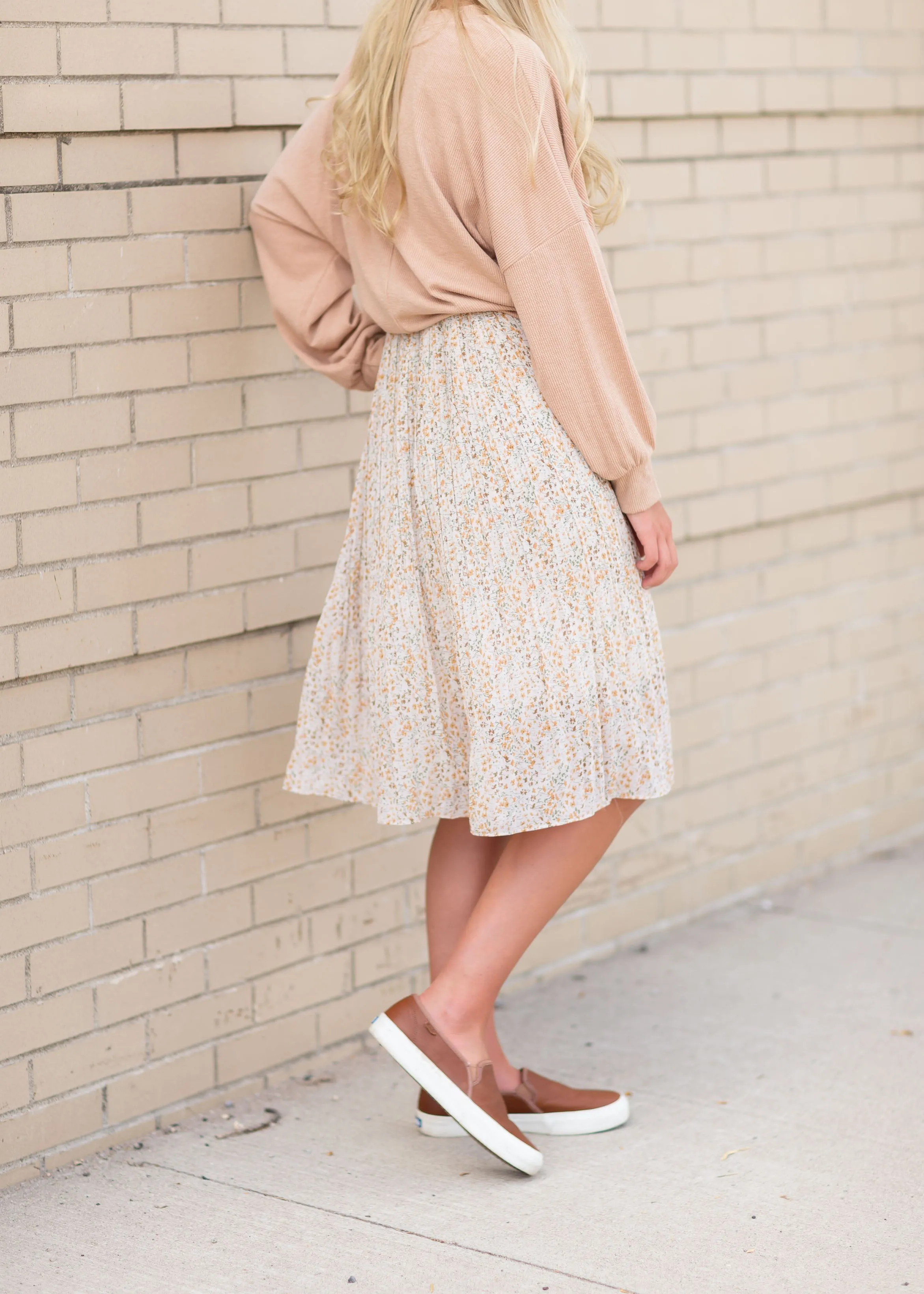 Ditsy Print Pleated Midi Skirt - FINAL SALE