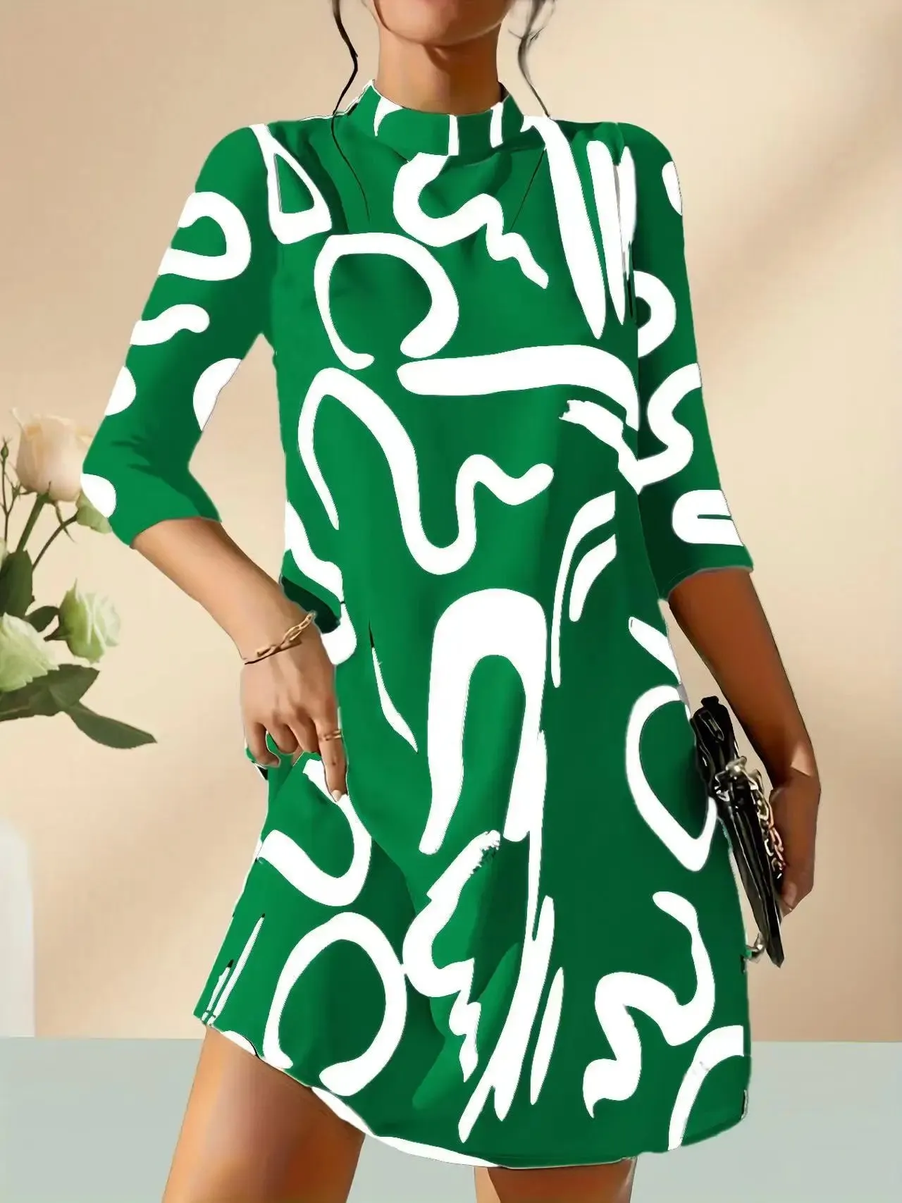 Eclectic 3/4 Sleeve Dress for Trendy Office Days