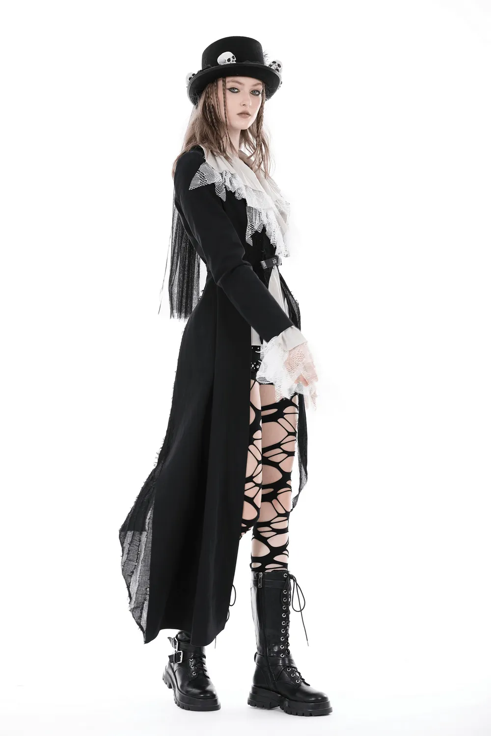 Elegant Black Long Coat with Stylish Belt Detail