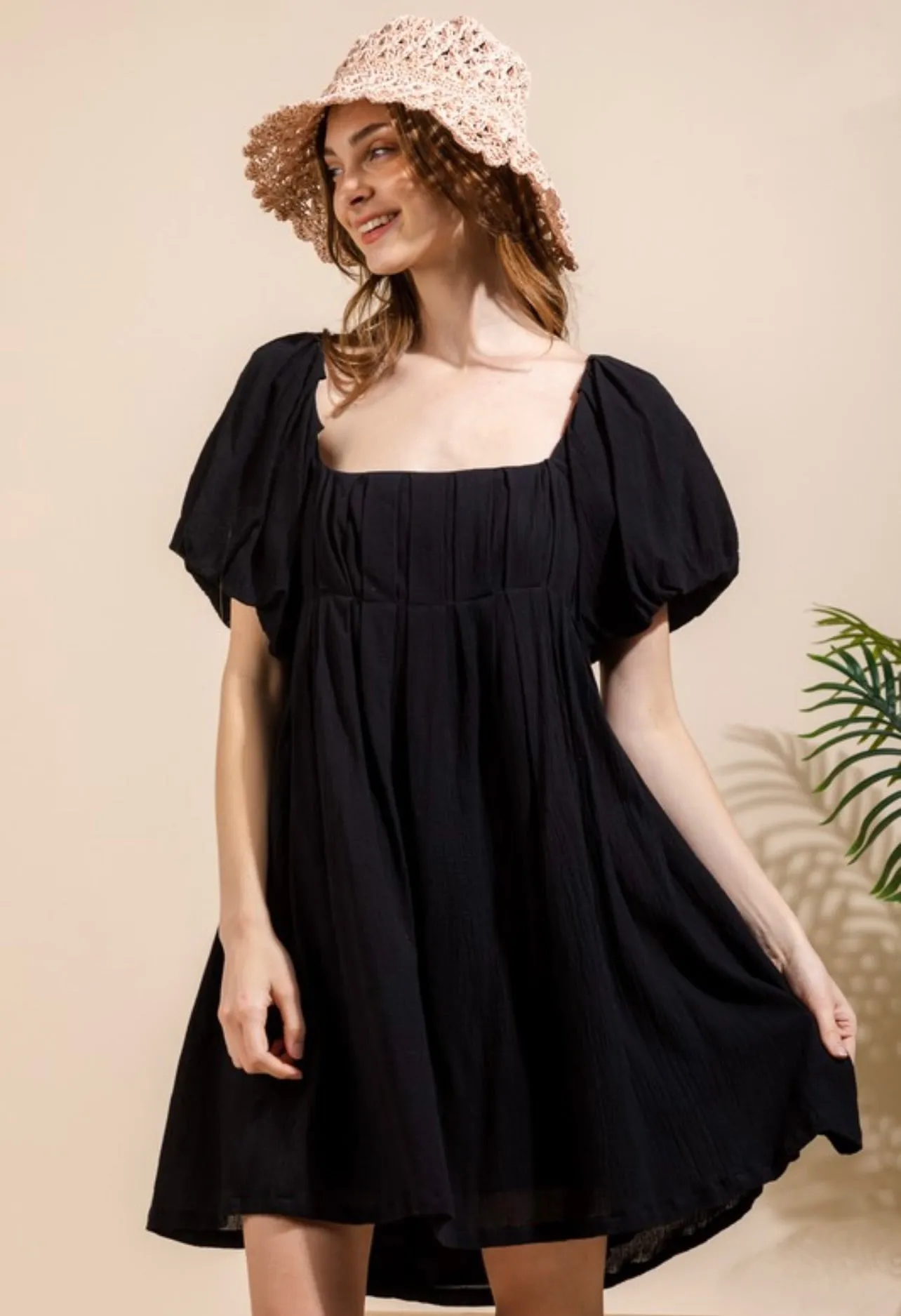 Emily Pleated Solid mini Dress