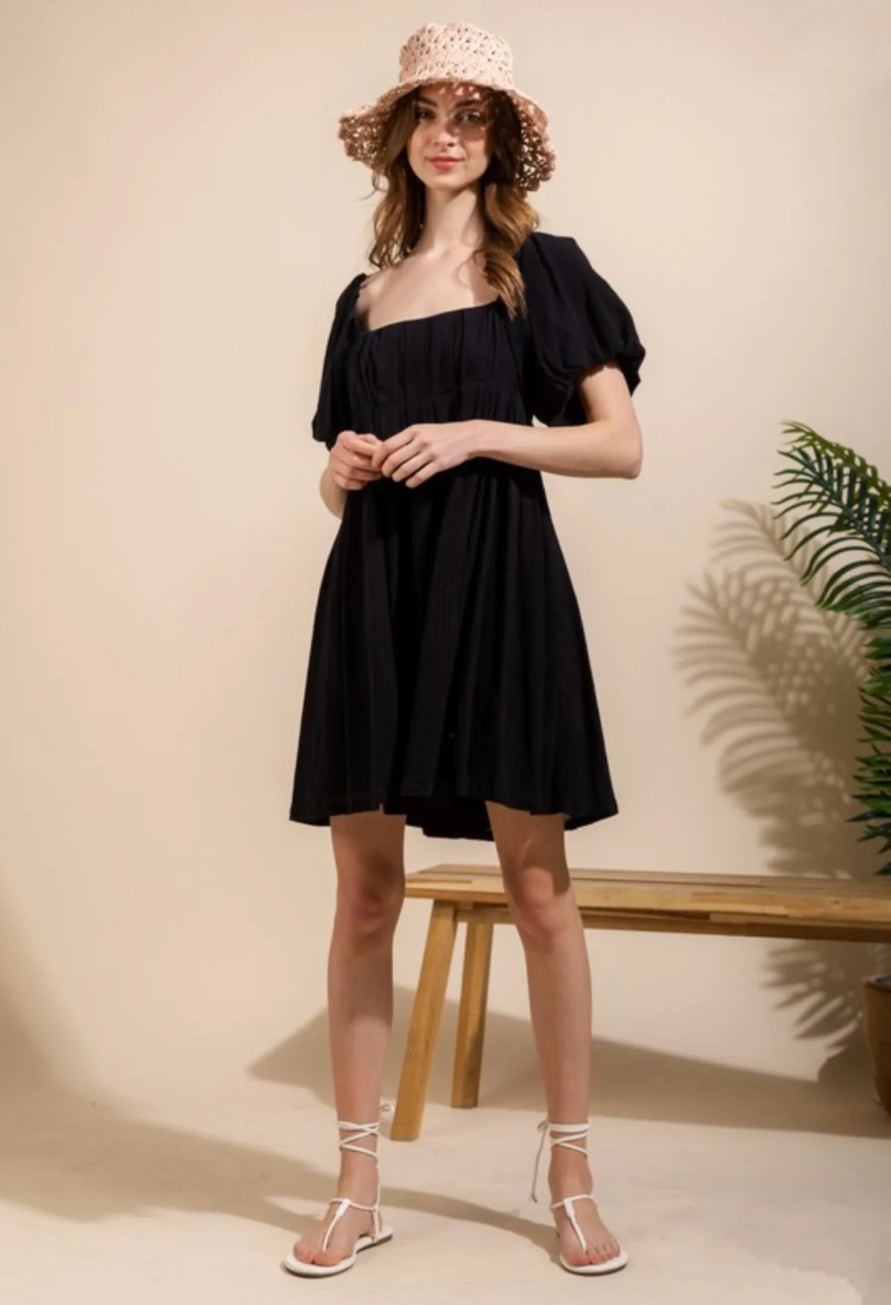 Emily Pleated Solid mini Dress