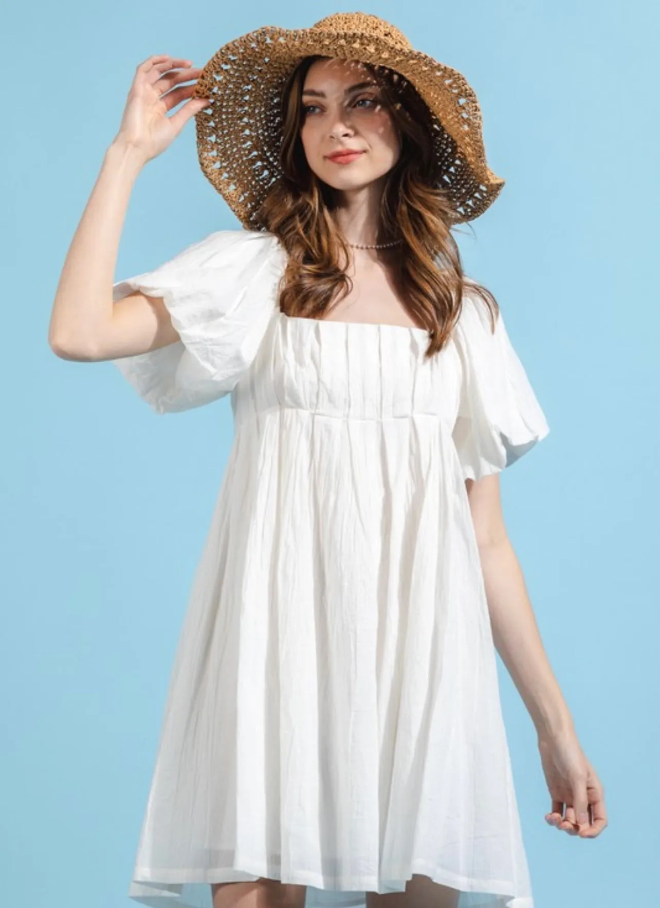 Emily Pleated Solid mini Dress