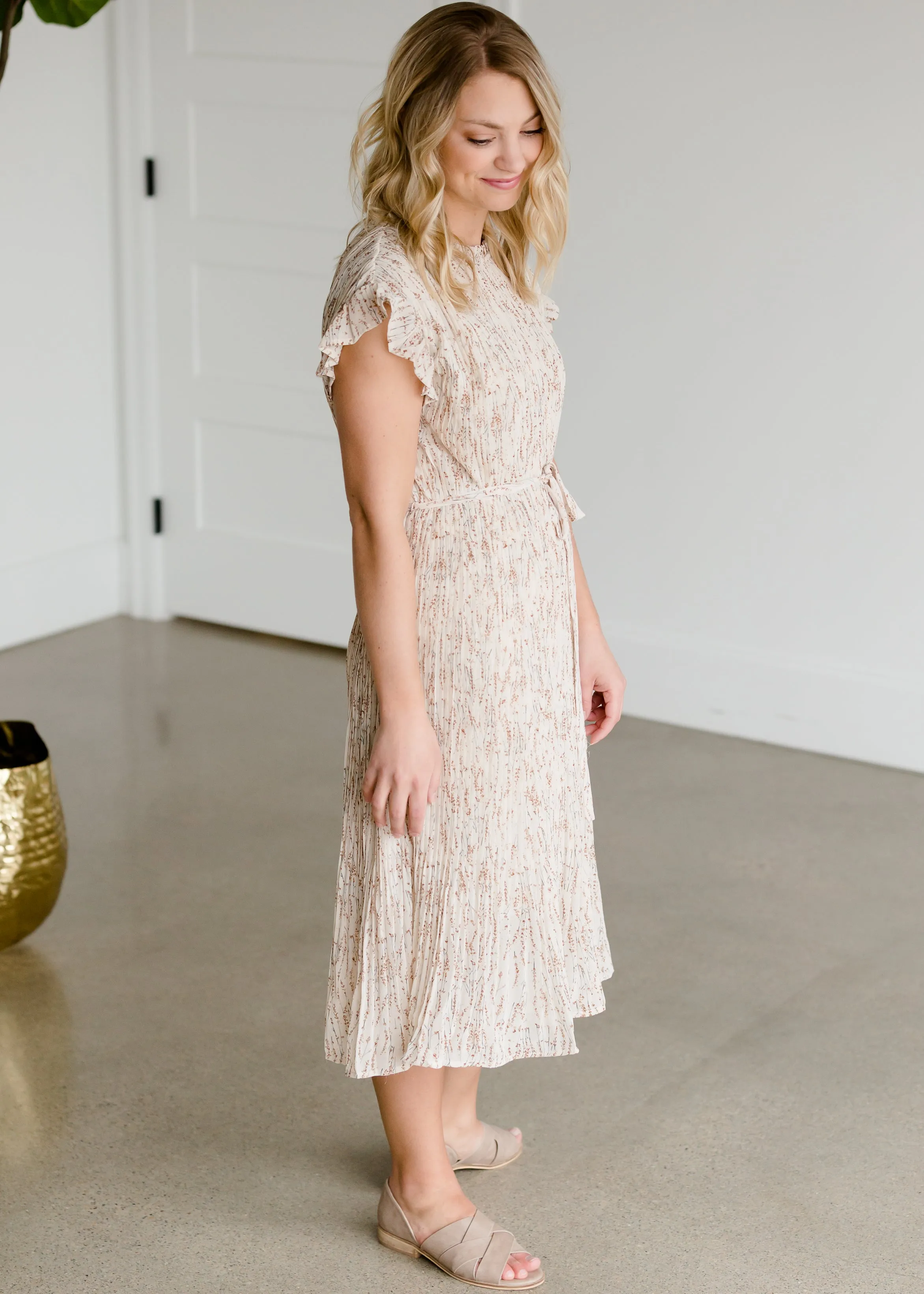 Floral Textured Belted Midi Dress - FINAL SALE