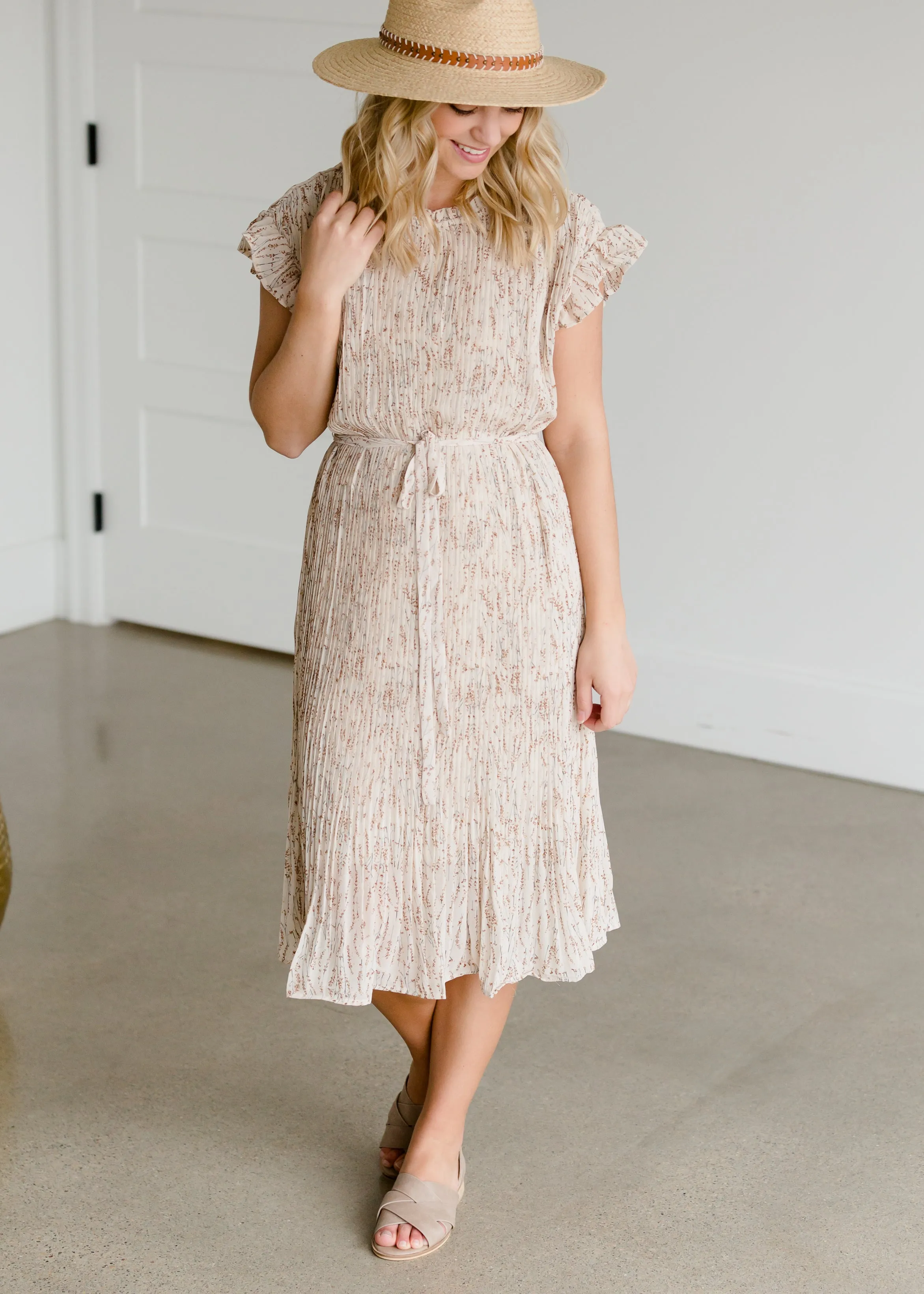 Floral Textured Belted Midi Dress - FINAL SALE