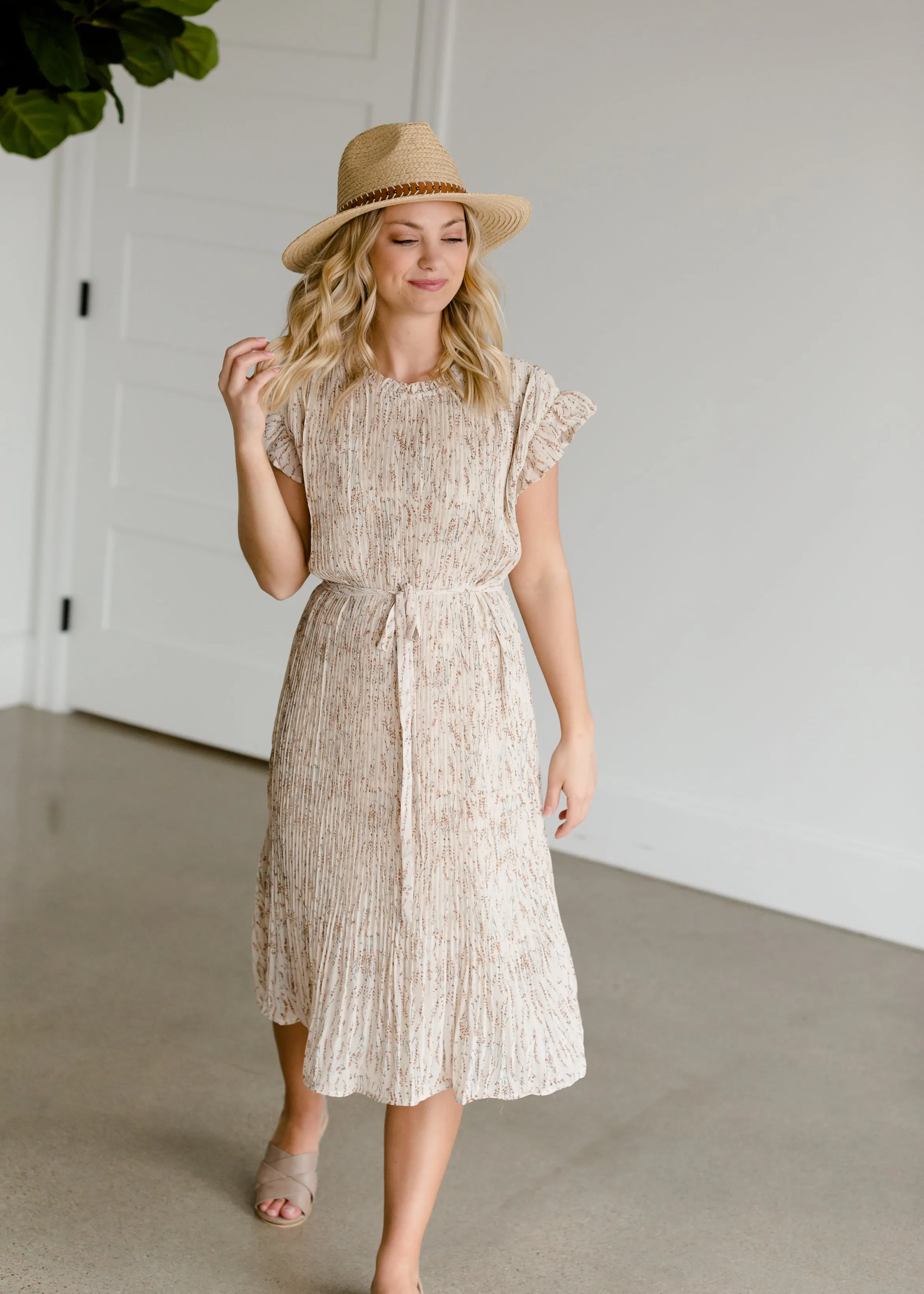 Floral Textured Belted Midi Dress - FINAL SALE