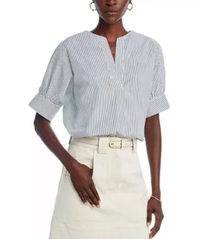 FRAME The V-Neck Popover in Steel Blue