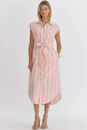 Georgina Pink Striped Midi Dress
