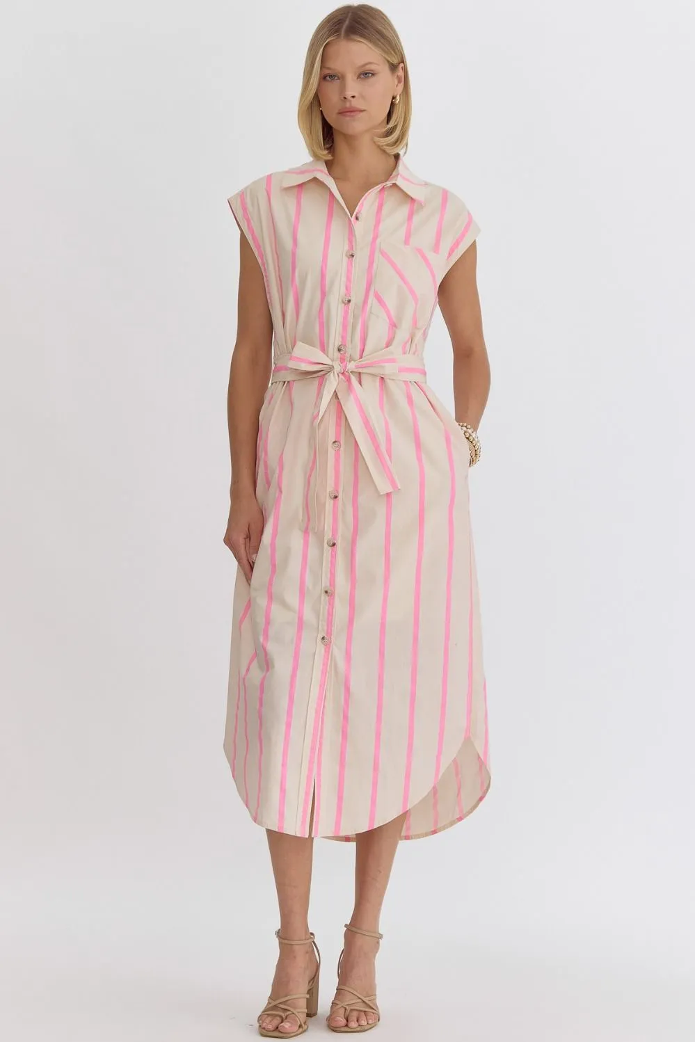 Georgina Pink Striped Midi Dress
