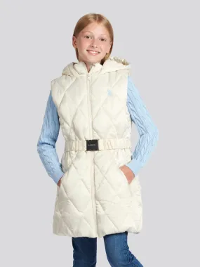 Girls Longline Puffer Gilet in Turtle Dove
