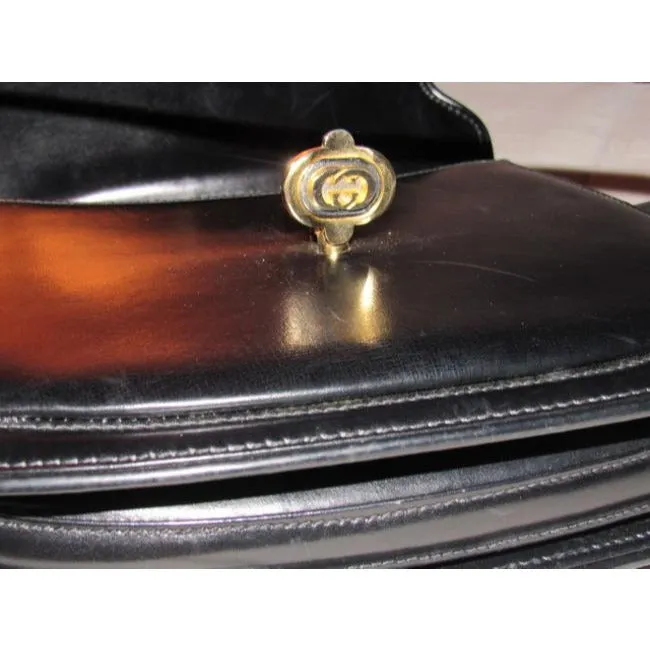 Gucci Structured Envelope Top Two Handle Kelly Black Leather Satchel