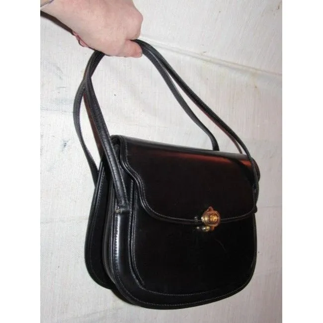 Gucci Structured Envelope Top Two Handle Kelly Black Leather Satchel