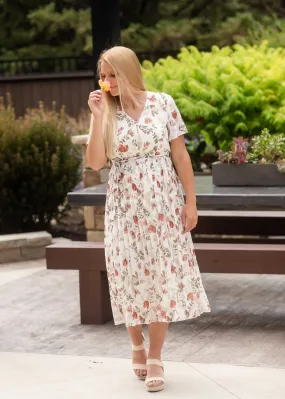 Ivory Floral Pleated Midi Dress - FINAL SALE