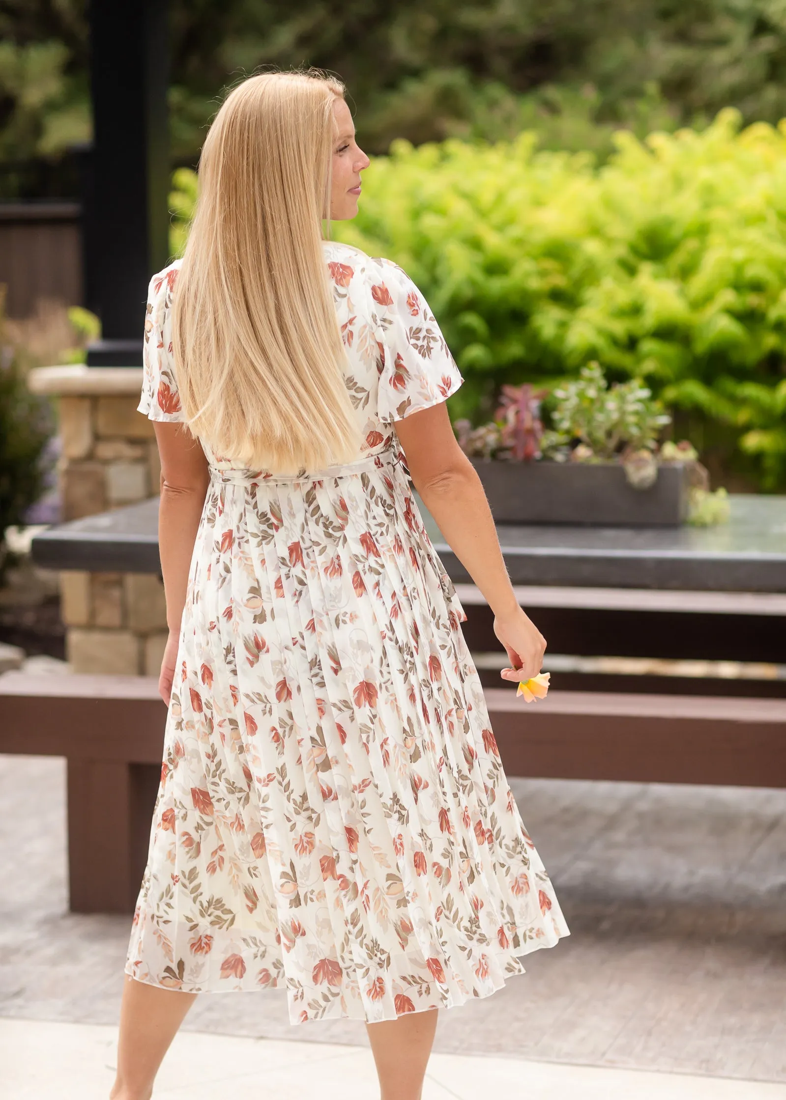 Ivory Floral Pleated Midi Dress - FINAL SALE