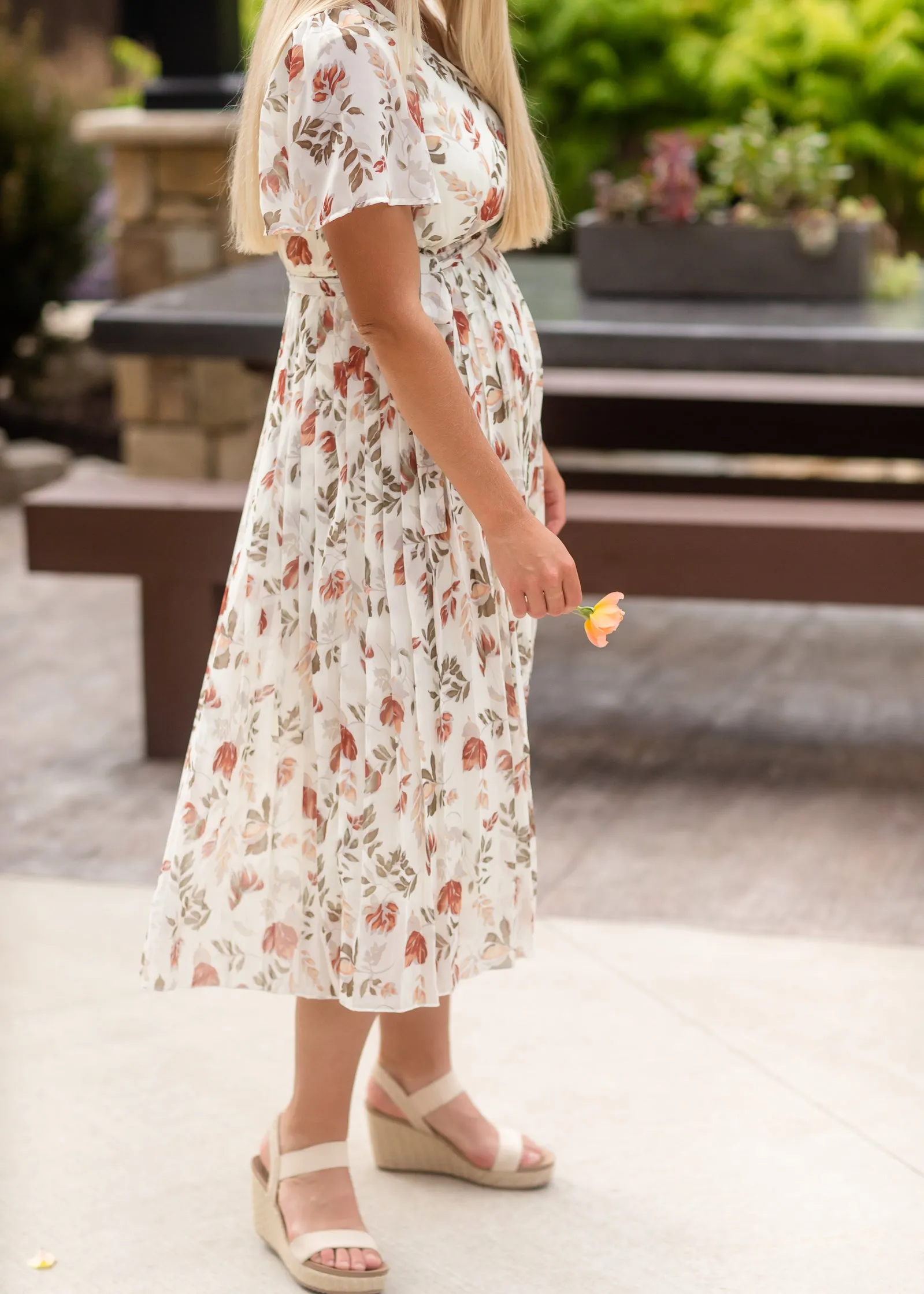 Ivory Floral Pleated Midi Dress - FINAL SALE