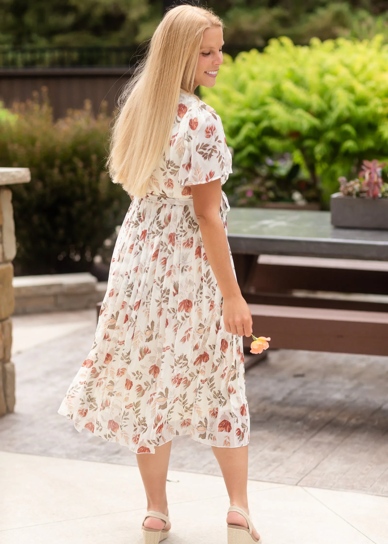 Ivory Floral Pleated Midi Dress - FINAL SALE