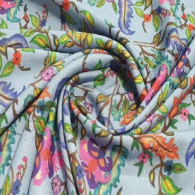 Light Blue Floral Print Rayon Dobby Fabric