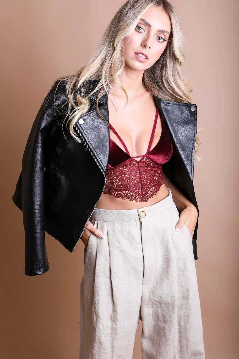 Luxurious Beautiful Velvet Longline Lace Bralette
