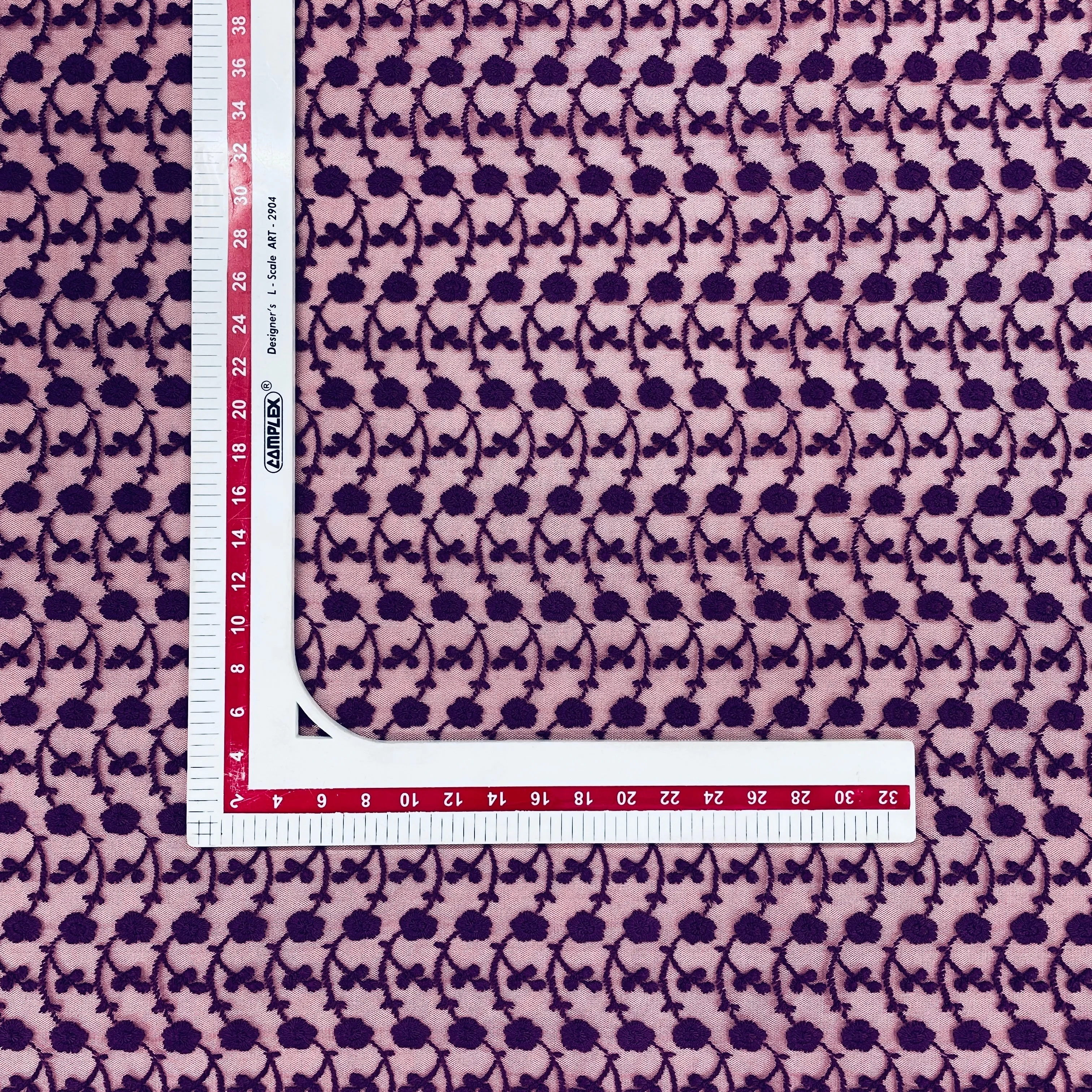 Purple Floral Print Lace Fabric
