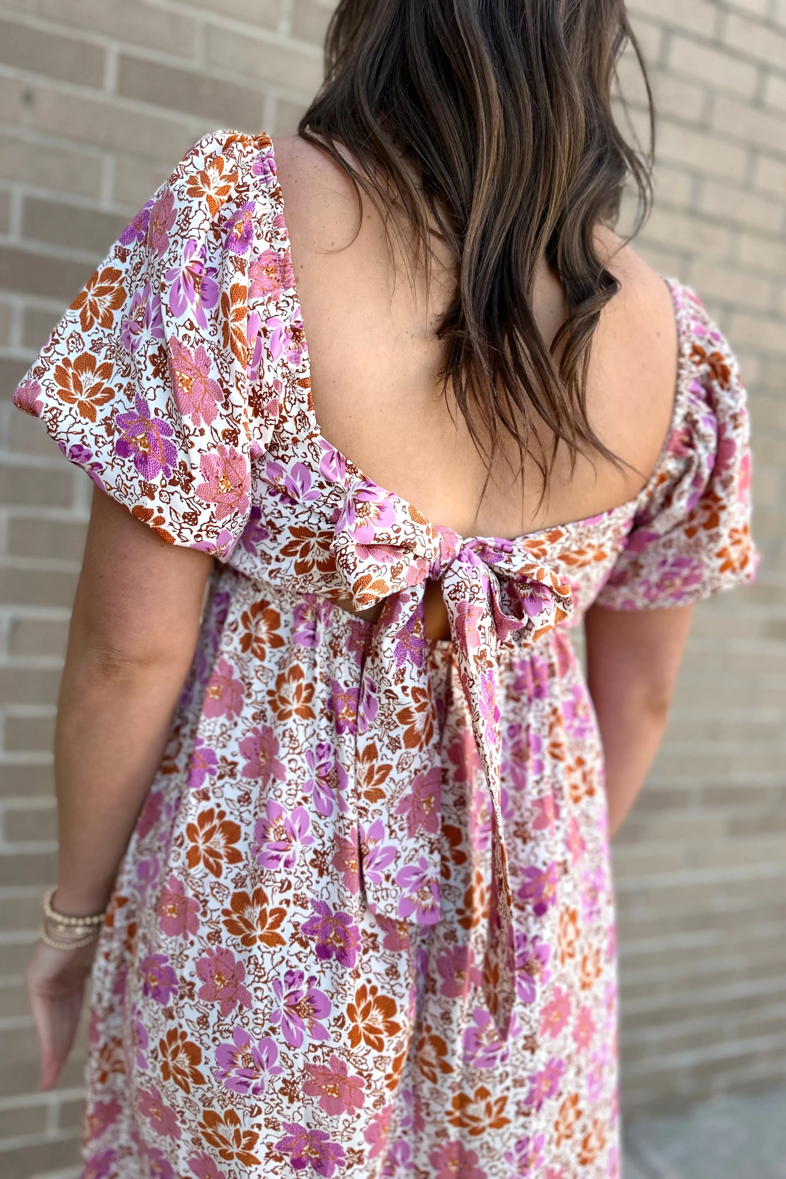 RHEA Floral Square Neck Midi Dress