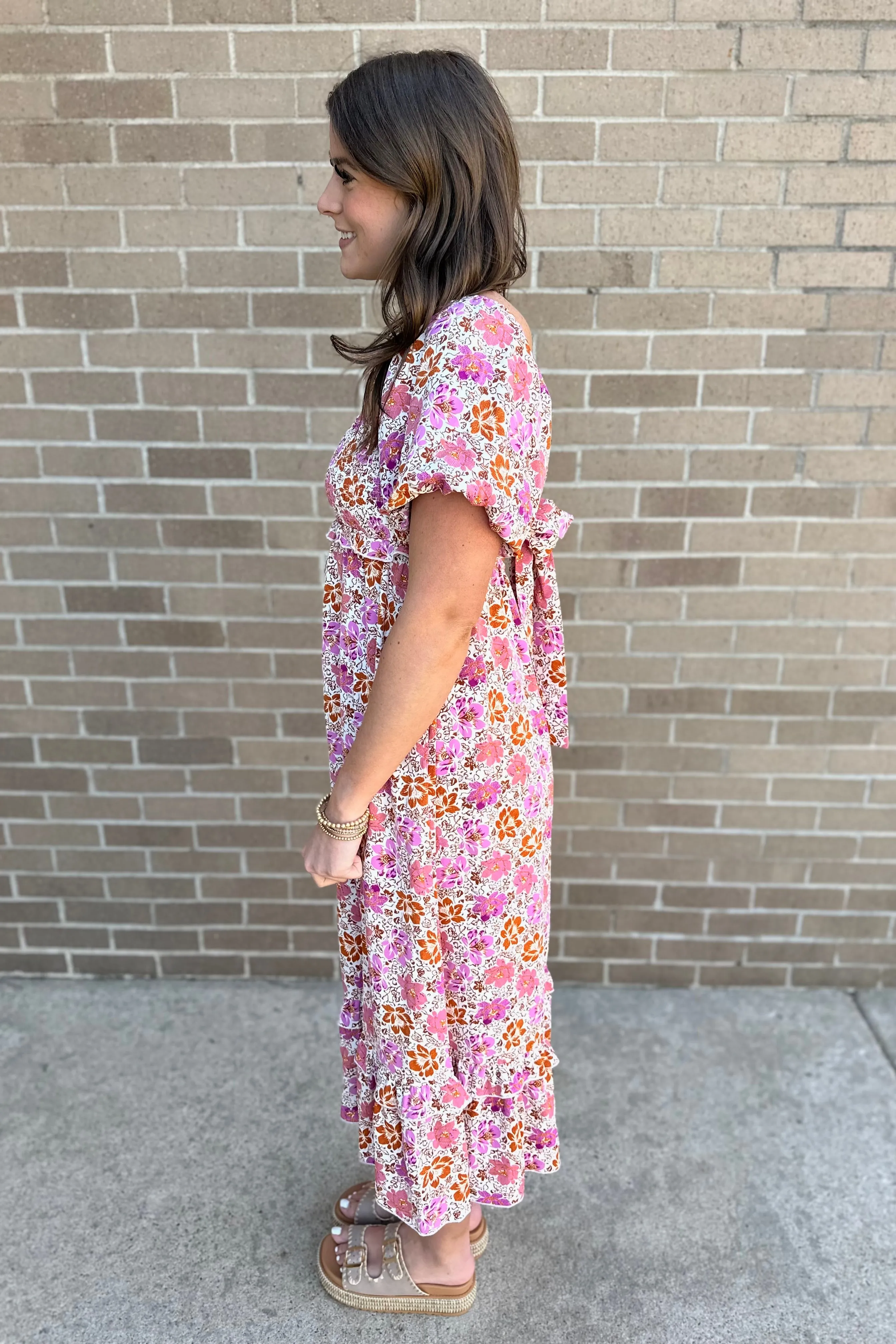 RHEA Floral Square Neck Midi Dress