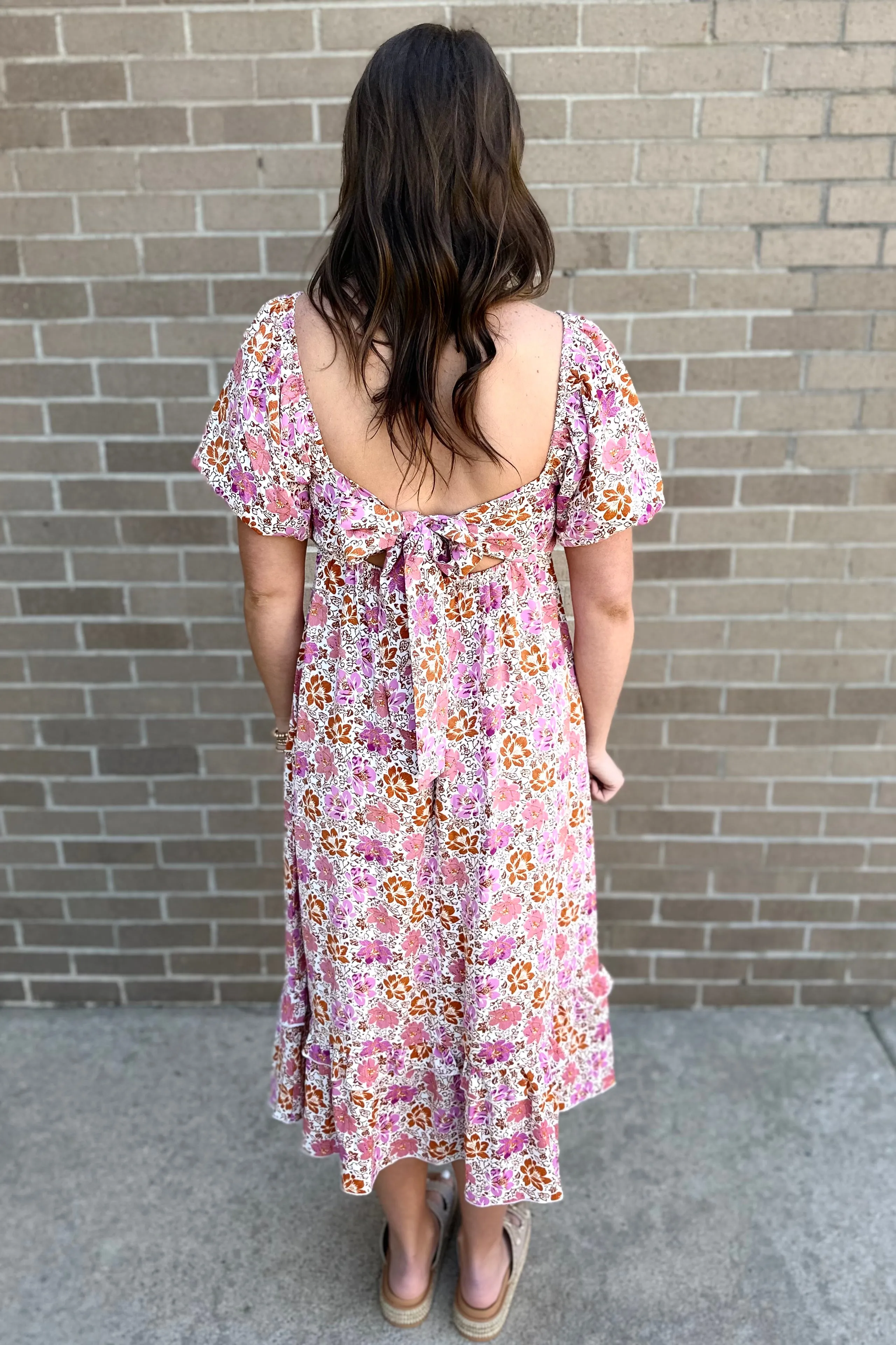 RHEA Floral Square Neck Midi Dress