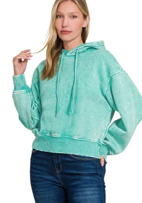 Super Soft Acid Wash Cropped Hoodie