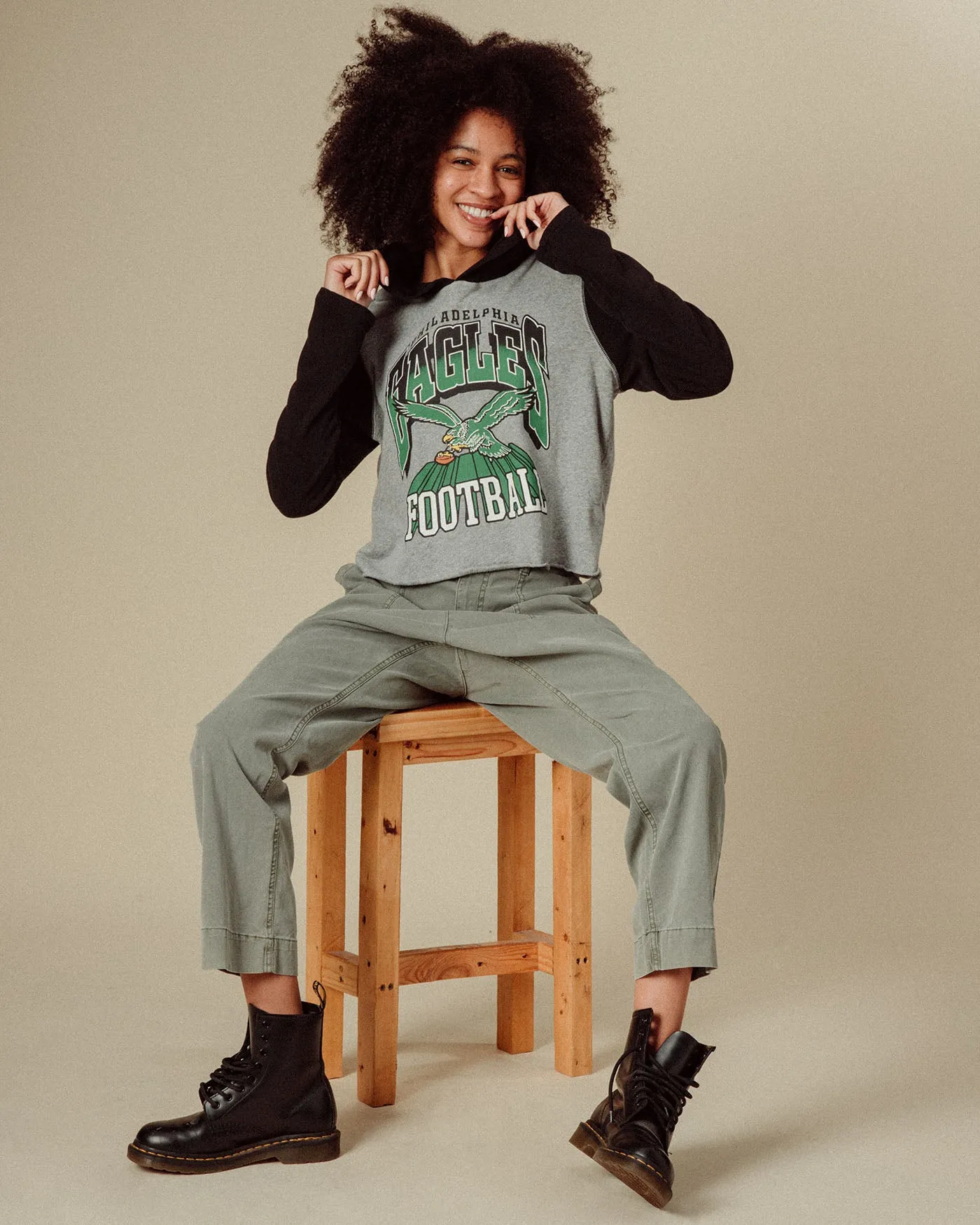 Women's Philadelphia Eagles Block Crop Hoodie