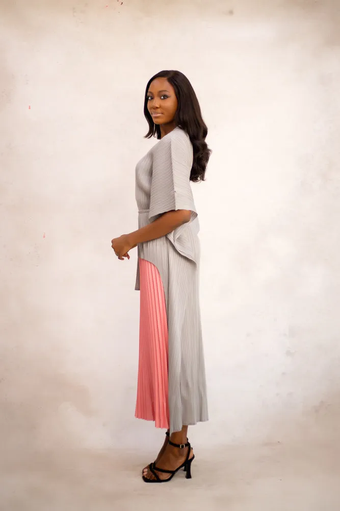 ZAYA ZUKI DRESS -  GREY & CORAL PINK